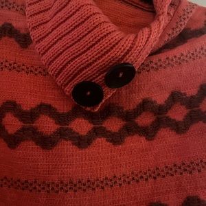 NewPanchoSweater mid riff length,xs-s size,orange w/ chocobrwn -No$YetStayTune